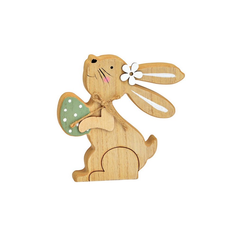 Coniglio pasquale in legno con uovo verde, perfetto come decoro di Pasqua